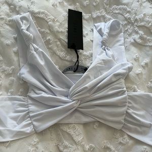 Princess Polly White Twist Front Crop Top
